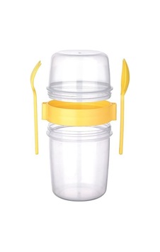1100 Ml Çift Hazneli Çatal Kaşıklı Müsli Yulaf Diyet Atıştırmalık Yemek Taşıma Saklama Kabı - Sarı 1100 Ml Çift Hazneli Çatal Kaşıklı Müsli Yulaf Diyet Atıştırmalık Yemek Taşıma Saklama Kabı - Sarı