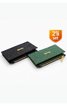 Adelina Bags 2'li Cüzdan Paketi Simli Görünümlü Kadın Cüzdan İnce Kibar Kadın Cüzdanı 2 Adet Siyah Ve Yeşil Yeşil - Siyah Adelina Bags 2'li Cüzdan Paketi Simli Görünümlü Kadın Cüzdan İnce Kibar Kadın Cüzdanı 2 Adet Siyah Ve Yeşil Yeşil - Siyah