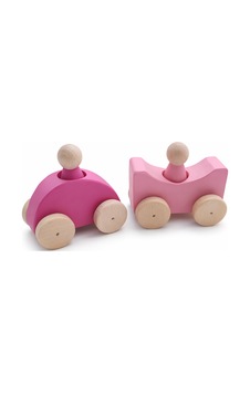 Montessori Renkli Ahşap Arabalar Pembe-bebek Pembe