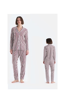 Eros 33600 Kadın Bordo Uzun Kollu Önden Düğmeli Pijama Takımı Bordo