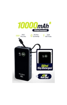 Fulltech Fp54 10000mah 45w Pd Hızlı Şarjlı Powerbank 45w Kablosuz Şarj Entegre Usb-c Kablo Dij Siyah