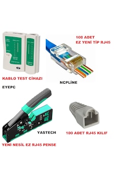 Ez Yeni Nesil 100 Rj45 100 Kılıf Ez Rj45 Pense Ve Test Cihazı Set Cat6 Hobi