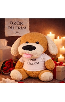 Özür Dilerim Tişörtlü Peluş Oyuncak Köpek Beyaz Özür Dilerim Tişörtlü Peluş Oyuncak Köpek Beyaz