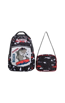İlkokul Okul Sırt Çantası Kız Erkek Unisex Beslenme Çantalı Ortopedik 2li Set Köpek Balığı Siyah İlkokul Okul Sırt Çantası Kız Erkek Unisex Beslenme Çantalı Ortopedik 2li Set Köpek Balığı Siyah