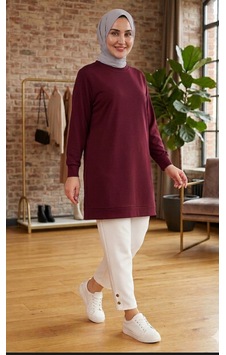 Sarıdağ Modal Kumaş Penye Tunik Tesettür Tunik Bordo Sarıdağ Modal Kumaş Penye Tunik Tesettür Tunik Bordo