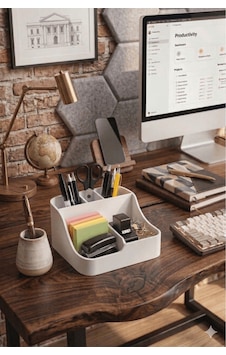 Masaüstü Ofis Düzenleyici Organizer - Çok Bölmeli Beyaz Kalemlik Ve Notluk Masaüstü Ofis Düzenleyici Organizer - Çok Bölmeli Beyaz Kalemlik Ve Notluk