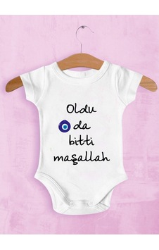 Tuğbababy Baby Oldu Da Bitti Maşallah Baskılı Zıbın Kız Erkek Beyaz