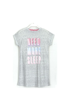 Duble Kol Need More Sleep Slogan Baskı Kız Çocuk Gri Renk Gecelik Gri