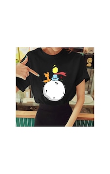 Flood Of Style Kadın Siyah Küçük Prens Baskılı Bisiklet Yaka Oversize Geniş Kalıp T-shirt Tişört Flood Of Style Kadın Siyah Küçük Prens Baskılı Bisiklet Yaka Oversize Geniş Kalıp T-shirt Tişört