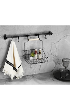 Ferforje Metal Sepet Askı Ve Kanca Set Siyah Retro Ferforje Metal Sepet Askı Ve Kanca Set Siyah Retro