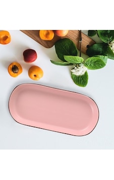 Keramika Noyan 26 Cm Kayık Tabak Mat Pembe Kahverengi Fileli