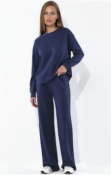 Hiccup Modal Touch Basic Sweatshirt & Geniş Paça Pantolon İkili Takım Lacivert Hiccup Modal Touch Basic Sweatshirt & Geniş Paça Pantolon İkili Takım Lacivert