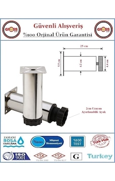 Metal Ayarlanabilir Koltuk - Mobilya - Baza Ayağı - 25cm - 2 Adet Krom Metal Ayarlanabilir Koltuk - Mobilya - Baza Ayağı - 25cm - 2 Adet Krom