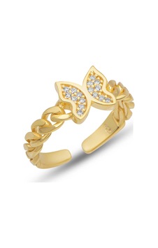 Gümüş Ayarlanabilir Gold Kelebek Kadın Yüzük Gold