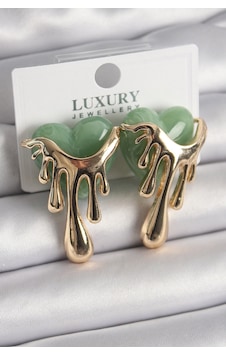 Pirinç Gold Renk Yeşil Sedefli Akan Kalp Model Kadın Küpe Altın Pirinç Gold Renk Yeşil Sedefli Akan Kalp Model Kadın Küpe Altın