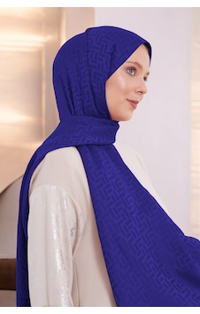 Kadın Dikdörtgen Desen Tesettür Blue Jakar Şal Saks Saks Kadın Dikdörtgen Desen Tesettür Blue Jakar Şal Saks Saks