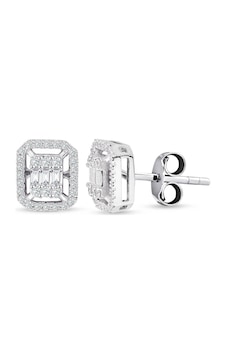 Modern Tasarım 0.55 Ct Baget Kare Tektaş Küpe N11.111