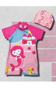 Lolliboomkids Baskılı Kısa Kollu Fermuar Kapamalı Kız Çocuk Mayo ve Bone Takımı Açık Pembe Lolliboomkids Baskılı Kısa Kollu Fermuar Kapamalı Kız Çocuk Mayo ve Bone Takımı Açık Pembe