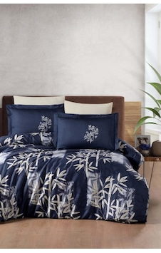 Baskılı Saten Çift Kişilik Nevresim Takımı Bamboo Antrasit Baskılı Saten Çift Kişilik Nevresim Takımı Bamboo Antrasit