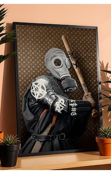Sokak Savaşçısı Çerçeveli Tablo Gaz Maskeli Zırhlı Şövalye Oyun Odası Dekoru Modifiye Sanat Sokak Savaşçısı Çerçeveli Tablo Gaz Maskeli Zırhlı Şövalye Oyun Odası Dekoru Modifiye Sanat