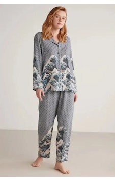 Nautica W617 Kadın Uzun Kollu Önden Düğmeli Pijama Takımı İndigo Nautica W617 Kadın Uzun Kollu Önden Düğmeli Pijama Takımı İndigo