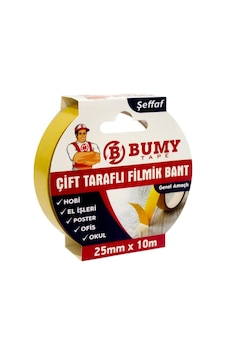 Bumy Çift Taraflı Filmik Bant Şeffaf 25mm X 10mt Bumy Çift Taraflı Filmik Bant Şeffaf 25mm X 10mt