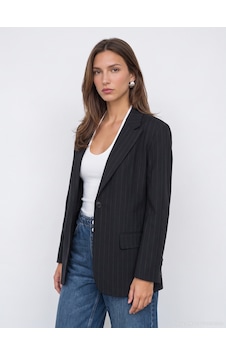 Dilvin 60829 Çizgili Kruvaze Blazer-siyah Dilvin 60829 Çizgili Kruvaze Blazer-siyah