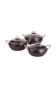 Özkent K542 Siyah Gold Güveç Granit 3'lü Tencere Set