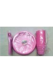 Pembe Renk 25'li Plastik Bardak+çatal+tabak