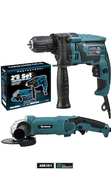 Assur Profesyonel ASR1211 Elektrikli Taşlama + Matkap Mavi 2'li Set Assur Profesyonel ASR1211 Elektrikli Taşlama + Matkap Mavi 2'li Set