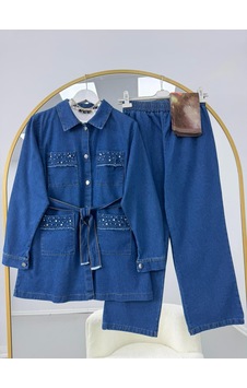 Lovie Moda Kadın Taş İşlemeli Kapaklı Pantolonlu Takım - Koyu Mavi Lacivert Lovie Moda Kadın Taş İşlemeli Kapaklı Pantolonlu Takım - Koyu Mavi Lacivert