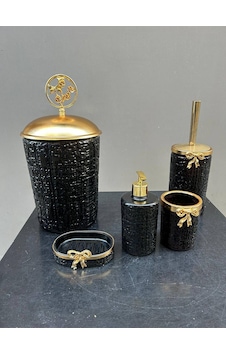 Lux Siyah Cam Yuvarlak Banyo Set Gold Lux Siyah Cam Yuvarlak Banyo Set Gold