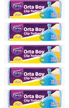 Parex Güçlü Orta Boy Çöp Torbası 55 x 60 CM 5 x 15 Adet