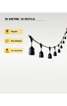 10 Metre 10 Duy E27 Dış Mekan Led Zincir Aydınlatma Bahçe, Kafe Ve Organizasyon Işık Seti Ampulsüz Siyah 10 Metre 10 Duy E27 Dış Mekan Led Zincir Aydınlatma Bahçe, Kafe Ve Organizasyon Işık Seti Ampulsüz Siyah