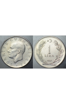 Türkiye Cumhuriyeti 1 Lira 1957. Çilaltı Kondisyon. Türkiye Cumhuriyeti 1 Lira 1957. Çilaltı Kondisyon.