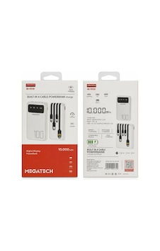 Megatech Mg-pw10b 10.000 Mah 4 Kablolu Dijital Göstergeli Powerbank