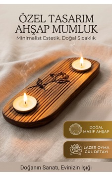 Ahşap El Yapımı İki Bölmeli S Kıvrımlı Tasarım Mumluk, Doğal Ahşap Lazer Gül Detaylı Tealight Mumluğu Kahverengi Kahverengi Ahşap El Yapımı İki Bölmeli S Kıvrımlı Tasarım Mumluk, Doğal Ahşap Lazer Gül Detaylı Tealight Mumluğu Kahverengi Kahverengi