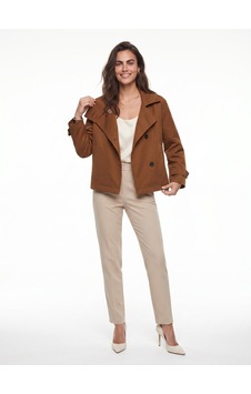 Onloox Kadın Taba Taba Polyester Kumaş Dik Yaka Kısa Modern Kesim Astarlı Fonksiyonel Cep Detaylı Trençkot Onloox Kadın Taba Taba Polyester Kumaş Dik Yaka Kısa Modern Kesim Astarlı Fonksiyonel Cep Detaylı Trençkot