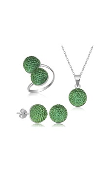 925 Ayar Gümüş Yeşil Kristal Kadın Set Çok Renkli 925 Ayar Gümüş Yeşil Kristal Kadın Set Çok Renkli