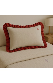 Yıldız Nakışlı Fırfırlı Buldan Keteni Yastık Kılıfı 50x70 1 Adet Bej