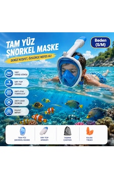 Hymark Tam Yüz Şnorkel Maske S-m Beden Panoramik Görüşlü Deniz Gözlüğü Dry Top Sistem Şnorkel Seti Açık Mavi - Mavi Hymark Tam Yüz Şnorkel Maske S-m Beden Panoramik Görüşlü Deniz Gözlüğü Dry Top Sistem Şnorkel Seti Açık Mavi - Mavi