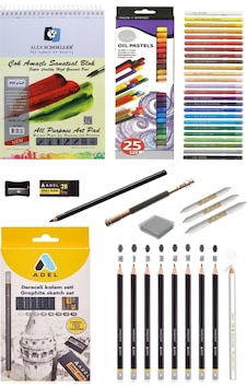 Alex Schoeller200gr A5 20 Yaprak Dereceli Kalem Seti 8'li Daler Rowney Simply Yağlı Pastel 25 Renk Alex Schoeller200gr A5 20 Yaprak Dereceli Kalem Seti 8'li Daler Rowney Simply Yağlı Pastel 25 Renk