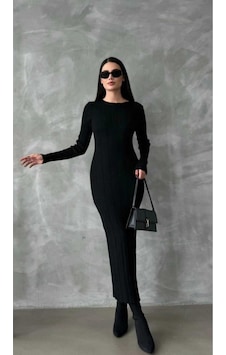Anbly Collection Uzun Kollu Bisiklet Yaka Triko Dar Kesim Elbise Anbly Collection Uzun Kollu Bisiklet Yaka Triko Dar Kesim Elbise