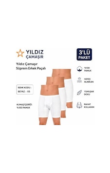 Yıldız Çamaşır Erkek Süprem Erkek Paçalı Boxer 05-140-141 - 3 Adet Beyaz Yıldız Çamaşır Erkek Süprem Erkek Paçalı Boxer 05-140-141 - 3 Adet Beyaz
