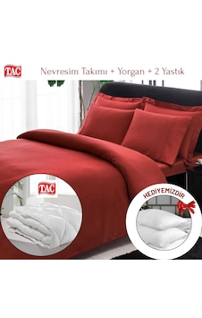 Taç Çift Kişilik Premium Basic Stripe Saten Nevresim Takımı Yorgan Yastık Kırmızı Taç Çift Kişilik Premium Basic Stripe Saten Nevresim Takımı Yorgan Yastık Kırmızı