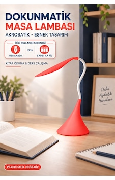 Dokunmatik Led Masa Lambası Dimmerli Esnek Akrobatik Kitap Okuma Ders Çalışma Pilli & Usb Kablolu Kullanım Pembe