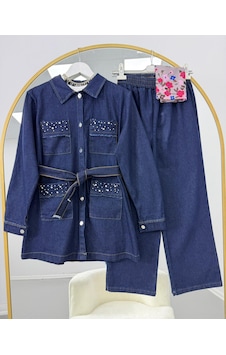 Lovie Moda Kadın Taş İşlemeli Kapaklı Pantolonlu Takım - Lacivert Lovie Moda Kadın Taş İşlemeli Kapaklı Pantolonlu Takım - Lacivert