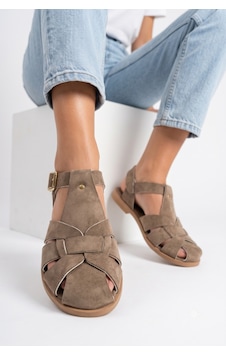 N Moda Kadın Bej Süet Kafes Sandalet Vizon N Moda Kadın Bej Süet Kafes Sandalet Vizon
