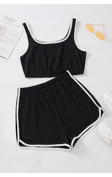İmoda Kadın Siyah Askılı Crop Top Ve Şortlu Gecelik Takım Siyah İmoda Kadın Siyah Askılı Crop Top Ve Şortlu Gecelik Takım Siyah