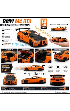Oyuncak Spor Araba 14 Cm Metal Diecast Model Çek Bırak Açılır Kapı Bmw M4 Gt3 Competition Turuncu